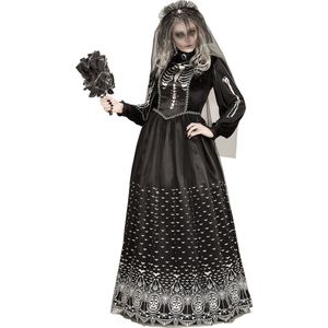 Widmann - Spook & Skelet Kostuum - Skelet Bruid Caroletta - Vrouw - Zwart - Small - Halloween - Verkleedkleding