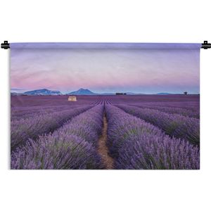 Wandkleed Lavendel  - Lavendelveld tijdens zonsondergang in Zuid-Frankrijk Wandkleed katoen 180x120 cm - Wandtapijt met foto XXL / Groot formaat!