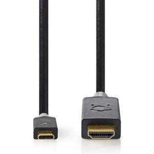 Nedis USB-C Adapter - USB 3.2 Gen 1 - USB-C Male - HDMI Connector - 4K@60Hz - 1.00 m - Rond - Verguld - PVC - Antraciet - Doos