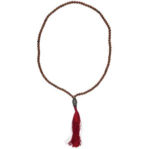 Mala ketting Rhudraksha boeddha hoofd rode kwast 35 cm