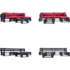 vidaXL 4-delige Loungeset pallet met rode kussens hout - Loungeset - Loungesets - Tuinset - Tuinbank