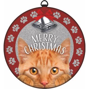 Plenty Gifts Kerstbal Tin - 10 cm - Kat rood