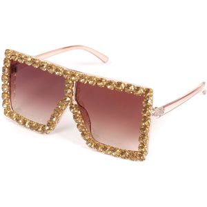 Feestbril Luxe - Gordon - Rosé Goud met Gouden Steentjes - Volwassenen - One Size - Pooier Bril