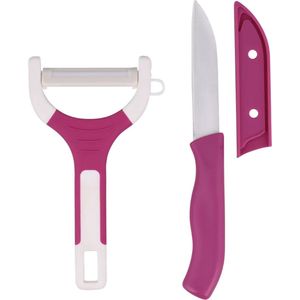 Alpina Knife and Peeler set || Peeler with stainless steel blade || Stainless steel knife || Pink || Schilmessenset