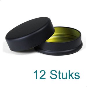 Vanhalst - Promopack van 12 ronde blikjes - ZWART - D 70mm - H 25mm - Uitdeelblikje voor doopsuiker, snoepjes, chocolade, ...