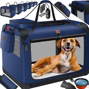 Transportbox voor hond en kat, maat XL 81,3 x 58,4 x 58,4 cm | opvouwbare draagtas voor huisdieren | inclusief hondenbak en schouderriem | geschikt voor katten en honden, marineblauw