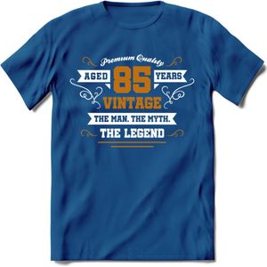 85 Jaar Legend T-Shirt | Goud - Wit | Grappig Verjaardag en Feest Cadeau Shirt | Dames - Heren - Unisex | Tshirt Kleding Kado | - Donker Blauw - XL