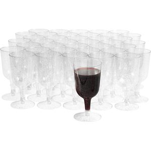 MATANA - 24 Herbruikbare Plastic Wijnglazen 170ml - met Zilveren Glitters