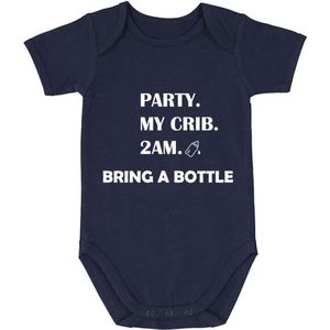 Party. My Crib. 2 AM. Bring A Bottle Rompertje | Babyromper | Feest | Fles | Voeding | Baby | Geboorte | Kind | Slapeloze nachten | Pasgeboren | Romper