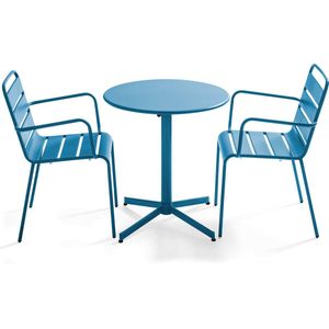 Oviala - Tuinset met tafel en 2 blauwe Pacific fauteuils - Palavas