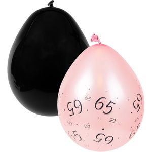 Ballonnen | 65 Jaar | 8 stuks | Zwart - Roze