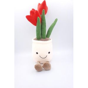 Feestdecoratie, Pluche knuffel rode zacht tulpen bloem vaas ,feestdecoratie, speelgoed, pop, decoratie, toys en souvenir van holland.