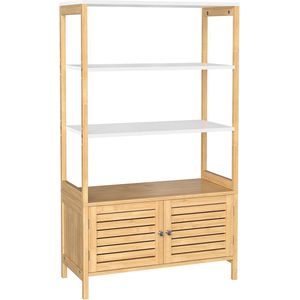 Badkamerkast Volkmar - Opbergkast - met 3 Open Compartimenten - 2 Deuren - Bamboe - 70x30x120cm - Wit/Beige