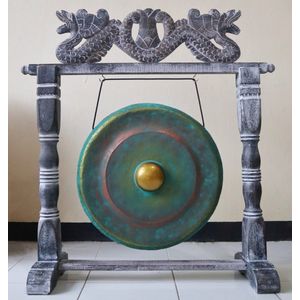 Healing Gong in Standaard - Groen - 35cm - Metaal & Hout - Meditatie & Yoga Gong - Handgemaakt Bali