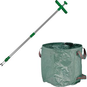 Onkruidtrekker met tuinafvalzak - Waterdicht - Onkruidsteker met lange steel 99 cm - Groen weed cutter