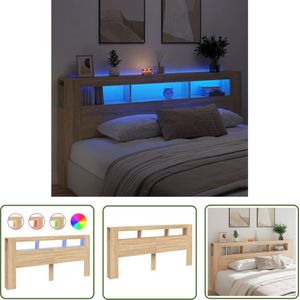 The Living Store Hoofdbord met LED 220x18,5x103,5 cm bewerkt hout sonoma eiken - LED Hoofdbord - Hoofdboard Led - Hoofdbord Bedroom - Houten Hoofdbord - Sonoma Eiken