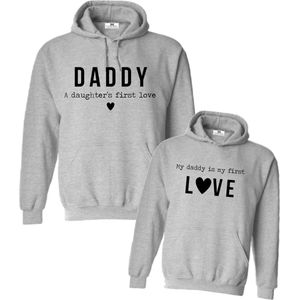 Matching set 2 hoodies voor vader en dochter-First Love-Cadeau voor vader en dochter-Heren Maat XXL Kind Maat 98/104