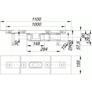DALLMER douchegoot CeraLine PLAN F 1000mm, DN 50 Totale hoogte 90mm, 523068