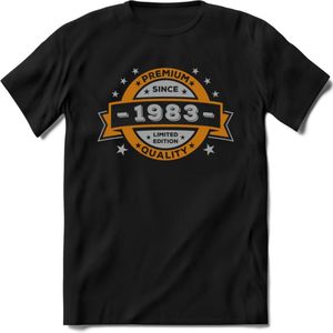 Premium Since 1983 T-Shirt | Goud - Zilver | Grappig Verjaardag Kleding Cadeau Shirt | Dames - Heren - Unisex Tshirt | - Zwart - L