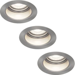 Set van 3 HOFTRONIC Mari - LED inbouwspot verdiept RVS - 6000K Daglicht wit - Verwisselbare GU10 5 Watt 400 Lumen - Dimbaar - IP65 waterdicht - Voor binnen en buiten - Zaagmaat:67-75mm - Inbouwdiepte: 111mm - Voor binnen - badkamer en buiten