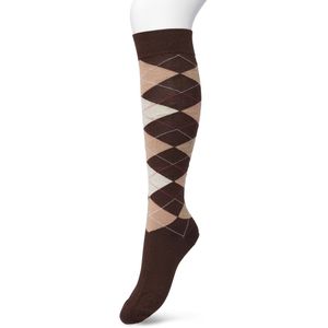Bonnie Doon Dames Geruite Kniekousen Donker Bruin maat 36/42 - Knie Kousen - Ruit Patroon - Ruitjes Print - Uitstekend draagcomfort - Argyle Knee High - Kniesokken - Zakt niet af - OEKO-TEX - Donkerbruin - Macaroon - BP211505.275