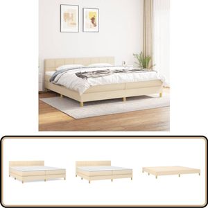 vidaXL Boxspring - Crème - 200x200 cm - Inclusief Matrassen Boxspringbed - Creme Kleur - Tweepersoonsbed - Pocketed Veren Matras - Middenhard