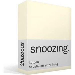 Snoozing - Katoen - Extra Hoog - Hoeslaken - Tweepersoons - 140x220 cm - Ivoor