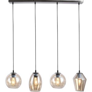 Olucia Lazaro - Design Hanglamp - 4L - Glas/Metaal - Amber;Zwart - Rond