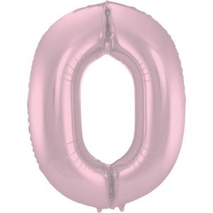 Folat - Folieballon Cijfer 0 Pastel Roze Metallic Mat - 86 cm