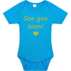 Baby rompertje met leuke tekst | See you soon! |zwangerschap aankondiging | cadeau papa mama opa oma oom tante | kraamcadeau | maat 68 blauw gooud
