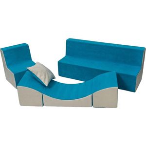 Kindermeubelset - met kindersofa - 3 delig - blauw beige