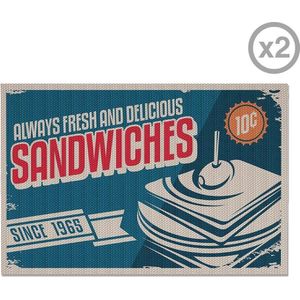 placemats Sandwiches 30,5 x 46 cm polyester blauw 2 stuks