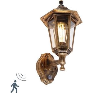 QAZQA new haven - Klassieke Wandlamp met Bewegingsmelder | Bewegingssensor | sensor voor buiten - 1 lichts - D 212 mm - Goud/messing - Buitenverlichting