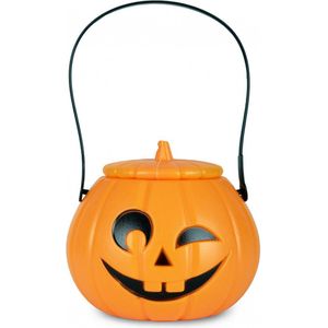 Halloween pompoen snoep emmer - Halloween decoratie - Versiering voor binnen en buiten - Horror - Trick or treat - Diameter 13 cm - Oranje/zwart