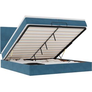 vidaXL - Bed - poef - met - matrassen - en - leds - 200x200 - cm - fluweel - donkerblauw