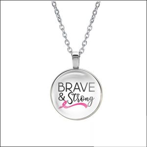 Ketting Glas - Brave & Strong Pink Ribbon