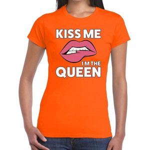 Kiss me i'm the Queen t-shirt oranje dames - feest shirts dames L
