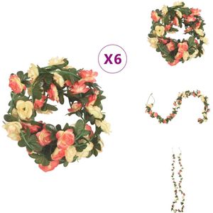 vidaXL Kerstslinger Met Bloemen - Kerstslingers Met Bloemen - Kerstslinger - Kerstdecoratie - Kerstslingers met bloemen 6 st 240 cm rozé en champagnekleurig