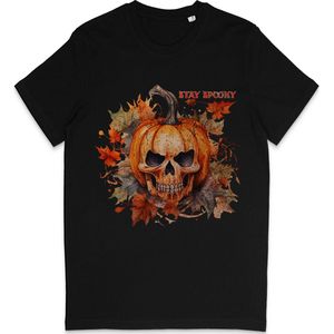 T Shirt Dames Heren - Herfst Halloween Pompoen - Zwart - Maat XXL