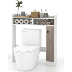 COSTWAY Toiletkast badkamer bovenbouwkast, toiletstandaard met verstelbare planken, badkamerrek hout, badkamerkast vrijstaand (wit)