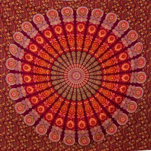 Mandala Wandtapijt - Multifunctioneel, Kleurrijk, 100% Katoen - Ideaal als esthetisch wandtapijt, Boho wandkleed, Indiase stoffen wandhanger of wandtapijt - Rood, 210x230 cm