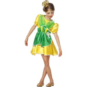 Wilbers & Wilbers - Koning Prins & Adel Kostuum - Koninklijke Kikkerprinses - Meisje - geel,groen - Maat 104 - Carnavalskleding - Verkleedkleding