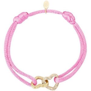 Satijnen armband Double Heart Sparkle - Verstelbaar - One Size - Roze - NEW