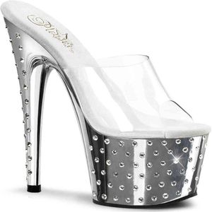 Pleaser - STARDUST-701 Muiltjes - Paaldans schoenen - 40 Shoes - Zilverkleurig/Transparant