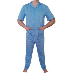 Heren - Pyjama - 2 Delig - Kleur Lichtblauw - Korte Mouwen - Lange Broek - Knopen - Maat 3XL - Cadeau - Kerst