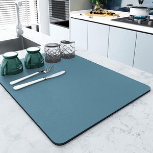 Afdruipmat voor servies, spoelbak, afdruipmat van microvezel, ultra absorberend, keukenafdruipmat voor servies, koffiezetapparaat, vaatmat, blauw, 40 x 50 cm