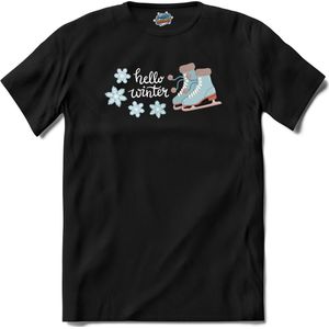 Hello Winter Blue | Schaatsen - Winter - Ice Skating - T-Shirt - Unisex - Zwart - Maat S