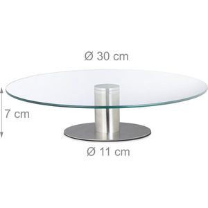 taartplateau draaibaar, Ø 30 cm, serveren, taartschaal op voet, glas & rvs, taartstandaard, transparant/zilver