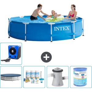 Intex Rond Frame Zwembad - 305 x 76 cm - Blauw - Inclusief Afdekzeil - Onderhoudspakket - Zwembadfilterpomp - Filter - Warmtepomp