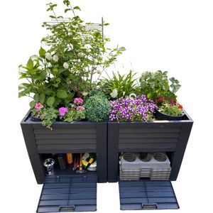 Pro Garden dubbele Plantenbak/Bloembak verhoogd – Met opslagruimte – Robuust – Weerbestendig - 150X76X78 cm - voor in de tuin of op het balkon